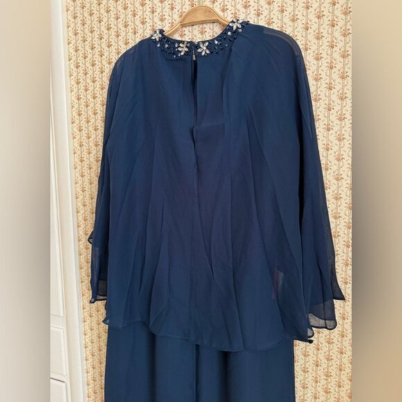 NWT JJ’s House Sequin Beaded Cocktail Chiffon Midi Dress in Navy | 16 - Picture 6 of 8